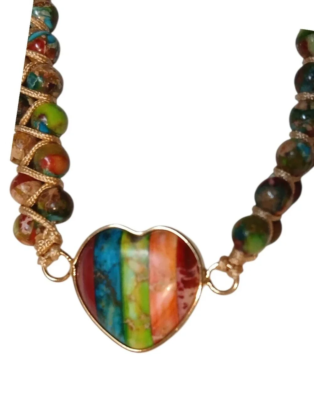 Boho Multi NWT Colored Stone Peace Bracelet With A Heart As Main Stone. - Picture 4 of 12